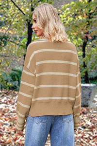 Micola Striped Collared Long Sleeve Sweater