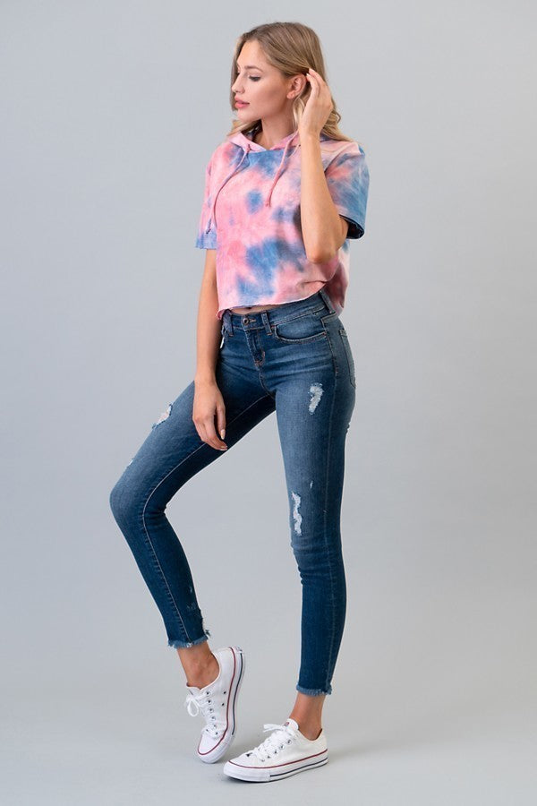 Tie Dye Cropped Hoodie - Black Petunia Ct