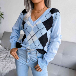 Lia Geometric V-Neck Sweater