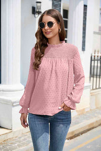 Stasia Smocked Mock Neck Swiss Dot Top