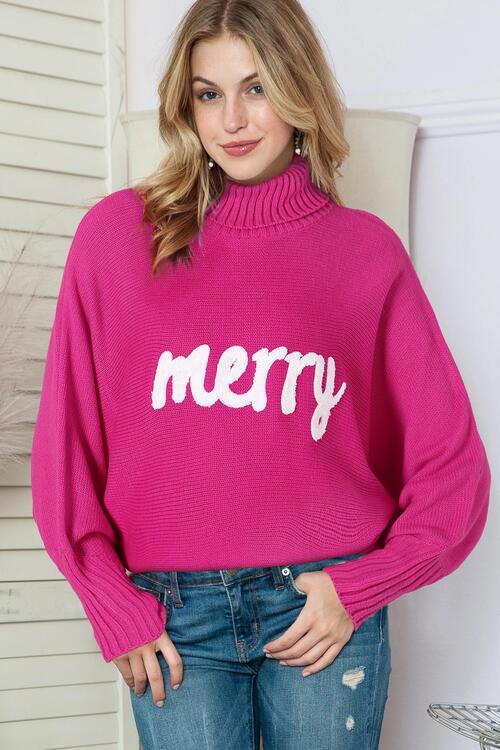 Merry Embroidered High Neck Christmas Sweater