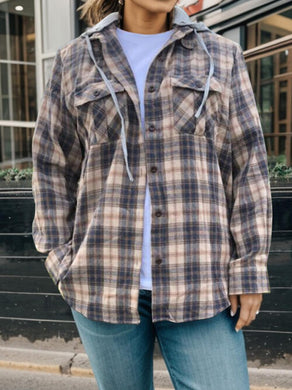 Avena Plaid Button Up Oversized Hooded Jacket