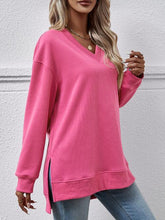 Gessica V-Neck Slit Long Sleeve Sweatshirt