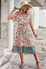 Drawstring V-Neck Short Sleeve Midi Dress