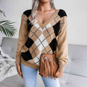 Lia Geometric V-Neck Sweater