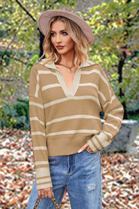 Micola Striped Collared Long Sleeve Sweater