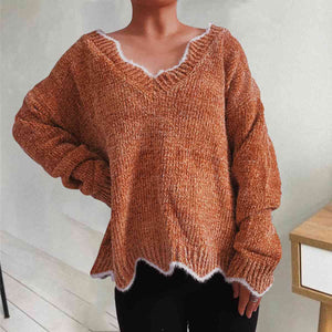 Zeta V-Neck Drop Shoulder Long Sleeve Sweater