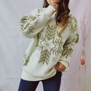 Dulce Snowflake Pattern Long Sleeve Sweater