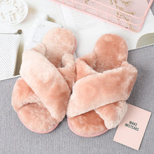 Journee Faux Fur Crisscross Strap Slippers