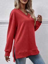 Gessica V-Neck Slit Long Sleeve Sweatshirt