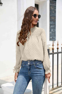 Stasia Smocked Mock Neck Swiss Dot Top