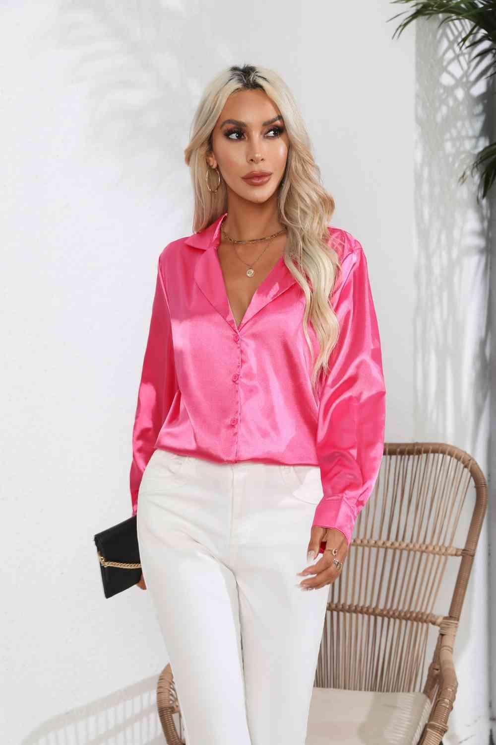 Lucia Lapel Collar Button Up Long Sleeve Shirt