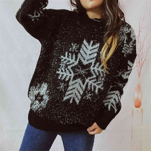Dulce Snowflake Pattern Long Sleeve Sweater