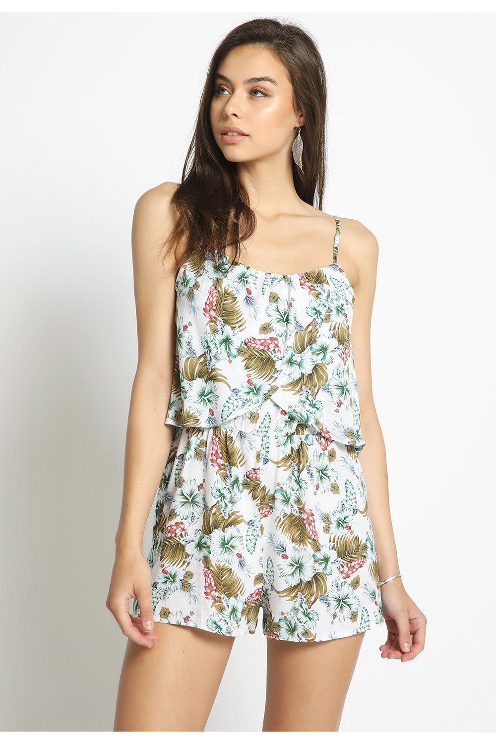 Tropical Print Romper-Cream - Black Petunia Ct