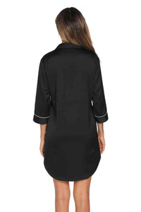 Vittoria Button Up Collared Neck Night Dress with Pocket