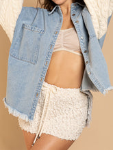 Aspen Cable-Knit Raw Hem Denim Jacket