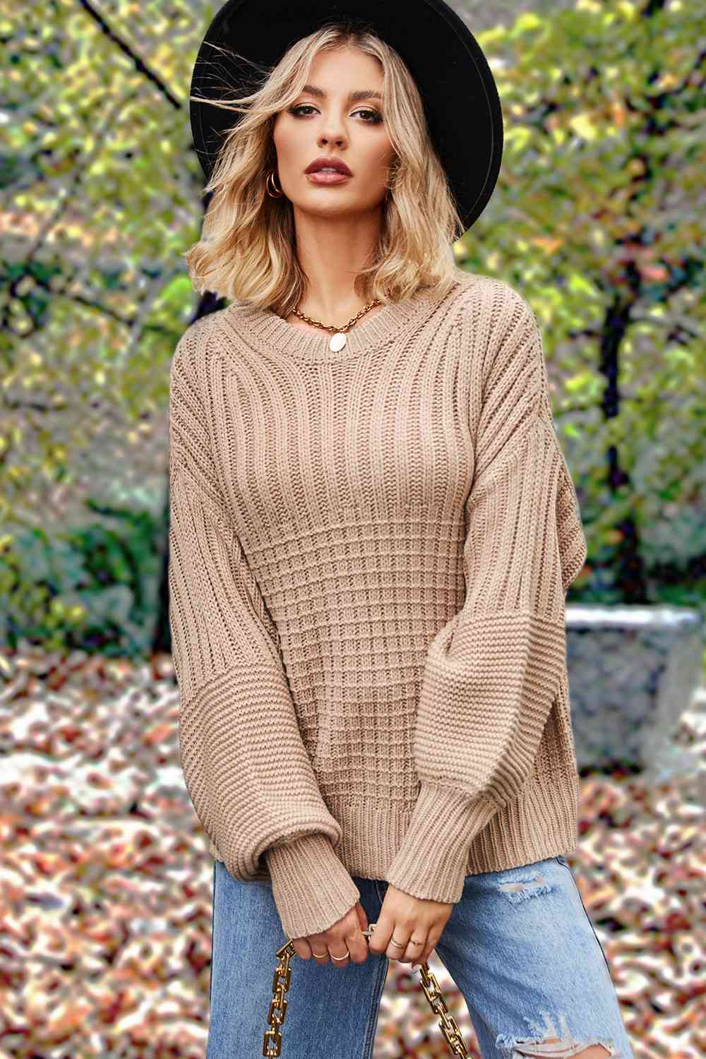 Pippa Round Neck Lantern Sleeve Sweater