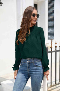 Stasia Smocked Mock Neck Swiss Dot Top