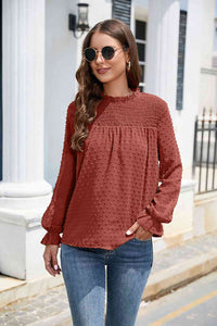 Stasia Smocked Mock Neck Swiss Dot Top