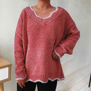 Zeta V-Neck Drop Shoulder Long Sleeve Sweater
