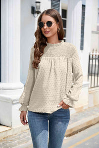 Stasia Smocked Mock Neck Swiss Dot Top