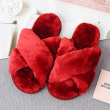 Journee Faux Fur Crisscross Strap Slippers