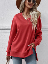 Gessica V-Neck Slit Long Sleeve Sweatshirt