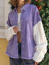 Aspen Cable-Knit Raw Hem Denim Jacket