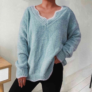 Zeta V-Neck Drop Shoulder Long Sleeve Sweater