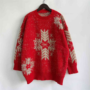 Dulce Snowflake Pattern Long Sleeve Sweater