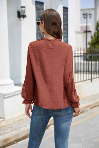 Stasia Smocked Mock Neck Swiss Dot Top