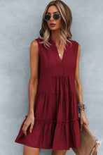 Frill Trim Notched Sleeveless Tiered Dress