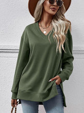 Gessica V-Neck Slit Long Sleeve Sweatshirt