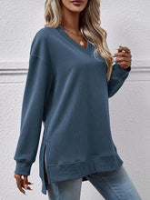 Gessica V-Neck Slit Long Sleeve Sweatshirt