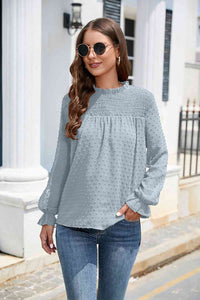 Stasia Smocked Mock Neck Swiss Dot Top