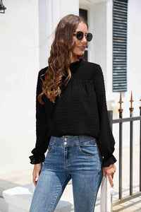 Stasia Smocked Mock Neck Swiss Dot Top