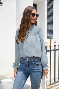 Stasia Smocked Mock Neck Swiss Dot Top