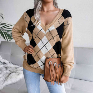 Lia Geometric V-Neck Sweater