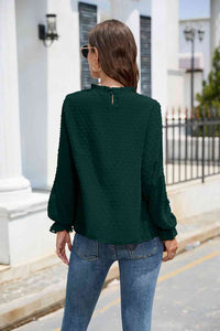 Stasia Smocked Mock Neck Swiss Dot Top