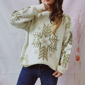 Dulce Snowflake Pattern Long Sleeve Sweater