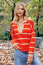 Micola Striped Collared Long Sleeve Sweater