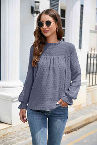 Stasia Smocked Mock Neck Swiss Dot Top