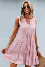 Frill Trim Notched Sleeveless Tiered Dress