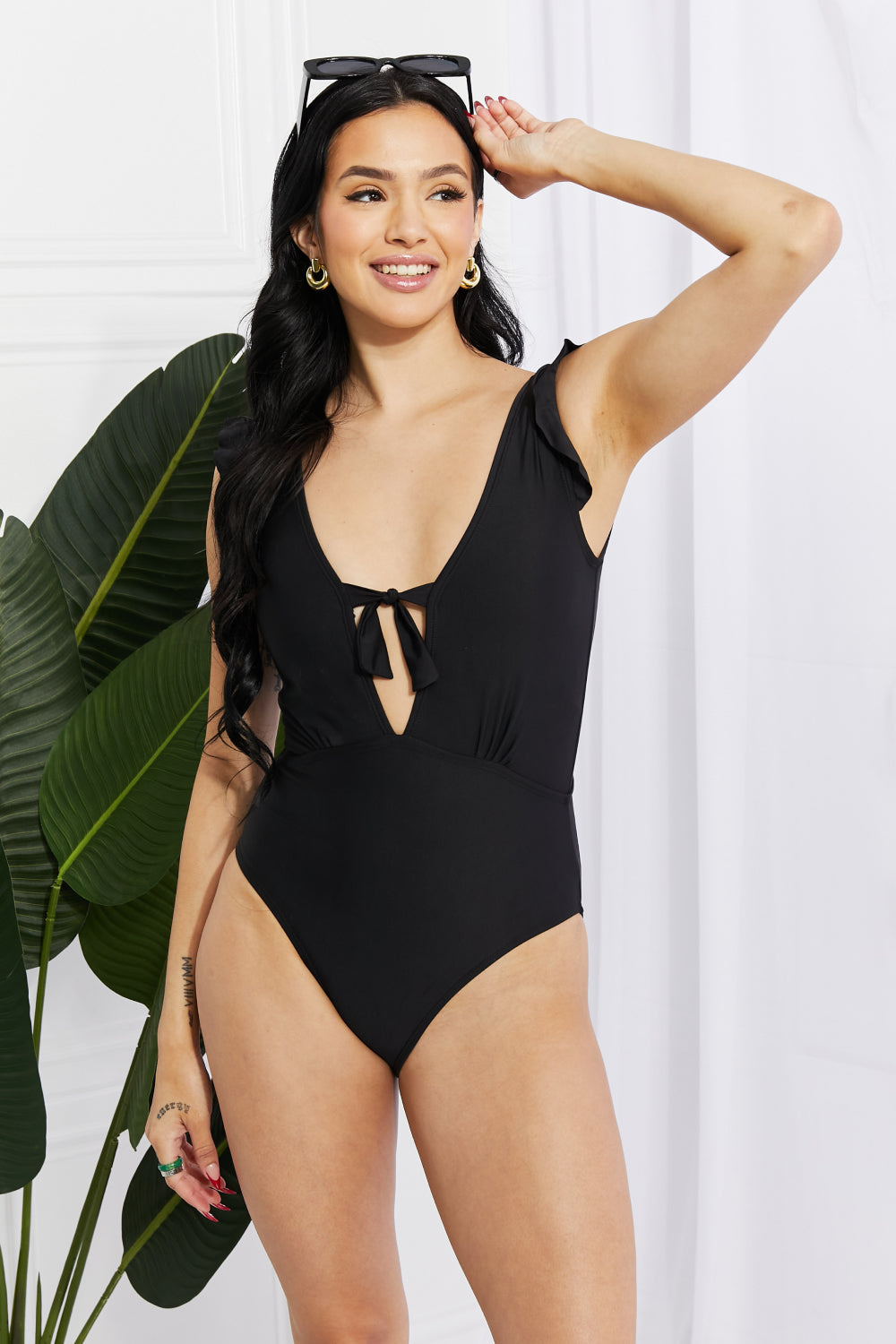 Seashell Ruffle Black One-Piece