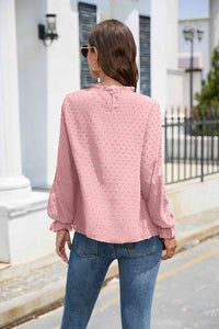 Stasia Smocked Mock Neck Swiss Dot Top