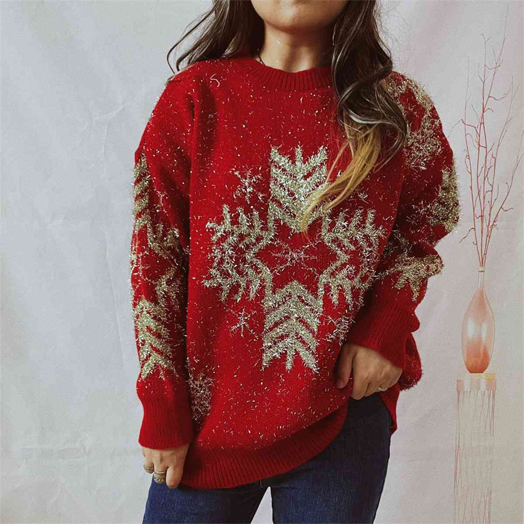 Dulce Snowflake Pattern Long Sleeve Sweater