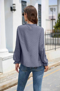 Stasia Smocked Mock Neck Swiss Dot Top