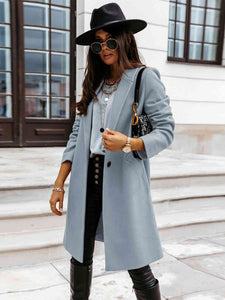 Elise Long Sleeve Longline Coat with Pockets