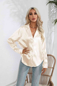 Lucia Lapel Collar Button Up Long Sleeve Shirt