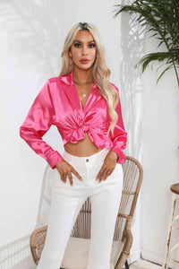 Lucia Lapel Collar Button Up Long Sleeve Shirt